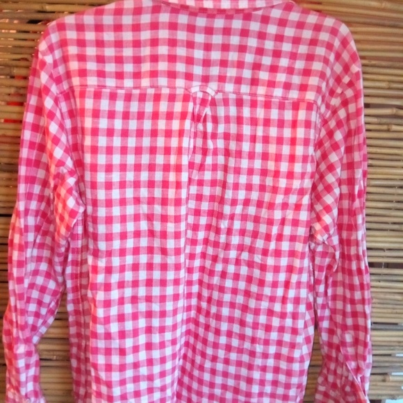 Gloria Vanderbilt L Checked Linen-Cotton Pinky Orangish Button Down Shirt Top - Picture 3 of 8